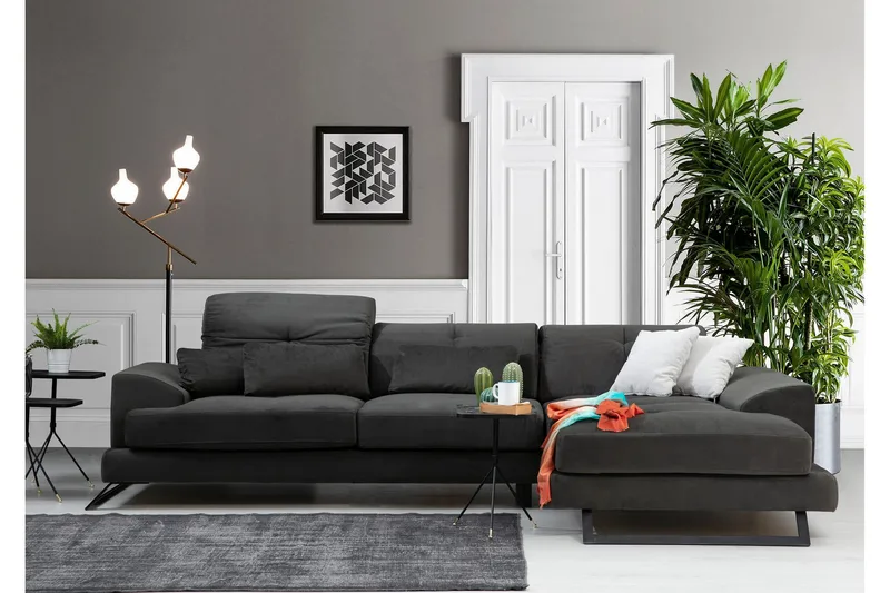 Jaraad Hörnsoffa med Divan Höger - Svart - Möbler - Soffa - Divansoffa & schäslongsoffa