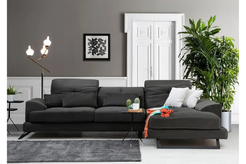 Jaraad Hörnsoffa med Divan Höger - Svart - Möbler - Soffa - Divansoffa & schäslongsoffa