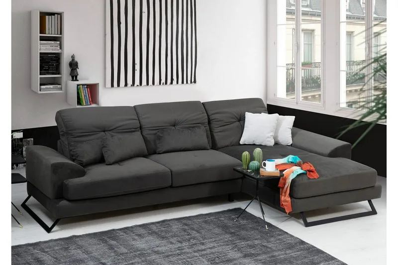 Jaraad Hörnsoffa med Divan Höger - Svart - Möbler - Soffa - Divansoffa & schäslongsoffa