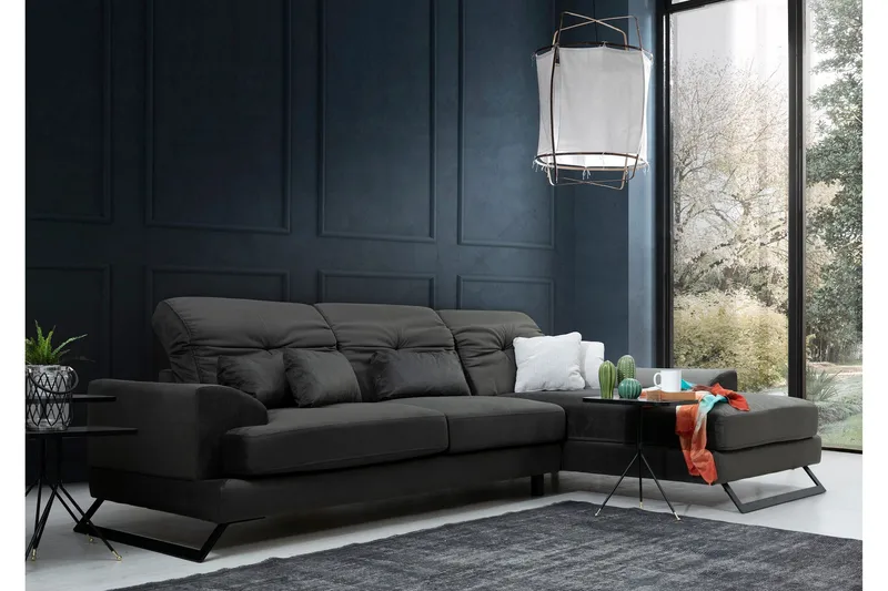 Jaraad Hörnsoffa med Divan Höger - Svart - Möbler - Soffa - Divansoffa & schäslongsoffa