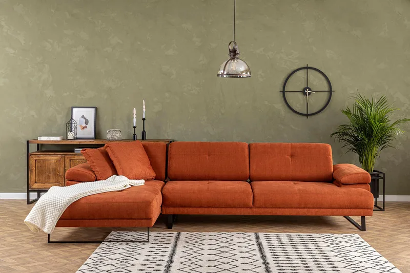 Kitimat 3-sits Vänstervänd L-formad Divansoffa 314 cm i Tyg, Orange