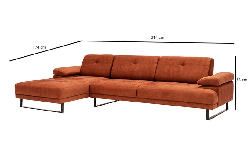 Kitimat 3-sits Vänstervänd L-formad Divansoffa 314 cm i Tyg - Orange - Möbler - Soffa - Divansoffa & schäslongsoffa - 3 sits soffa med divan