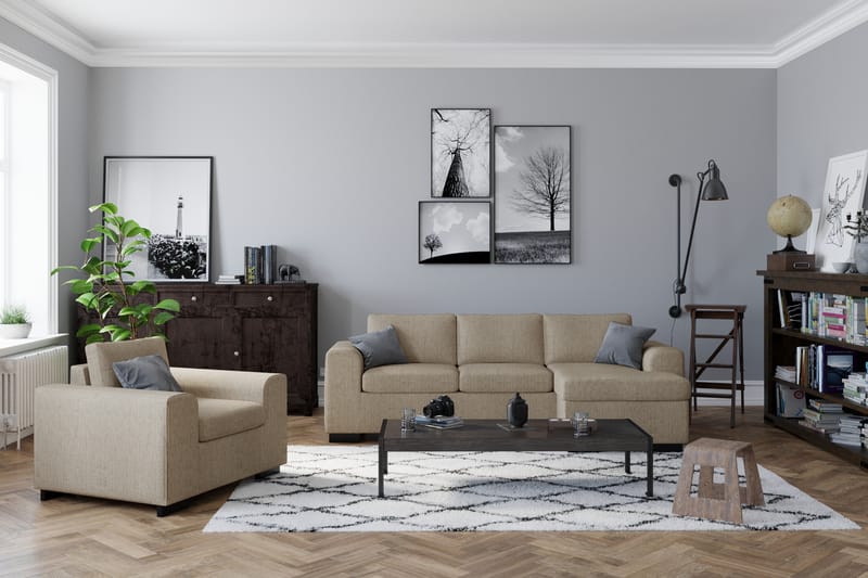 Link 3-sits Vändbar L-formad Divansoffa i Tyg - Beige - Möbler - Soffa - Divansoffa & schäslongsoffa - 3 sits soffa med divan