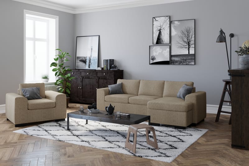 Link 3-sits Vändbar L-formad Divansoffa i Tyg - Beige - Möbler - Soffa - Divansoffa & schäslongsoffa - 3 sits soffa med divan