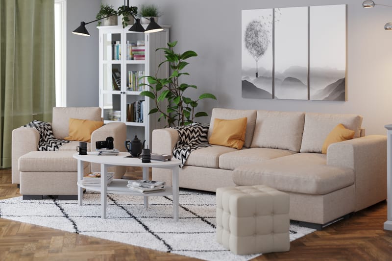 Link 3-sits Vändbar L-formad Divansoffa i Tyg - Beige - Möbler - Soffa - Divansoffa & schäslongsoffa - 3 sits soffa med divan
