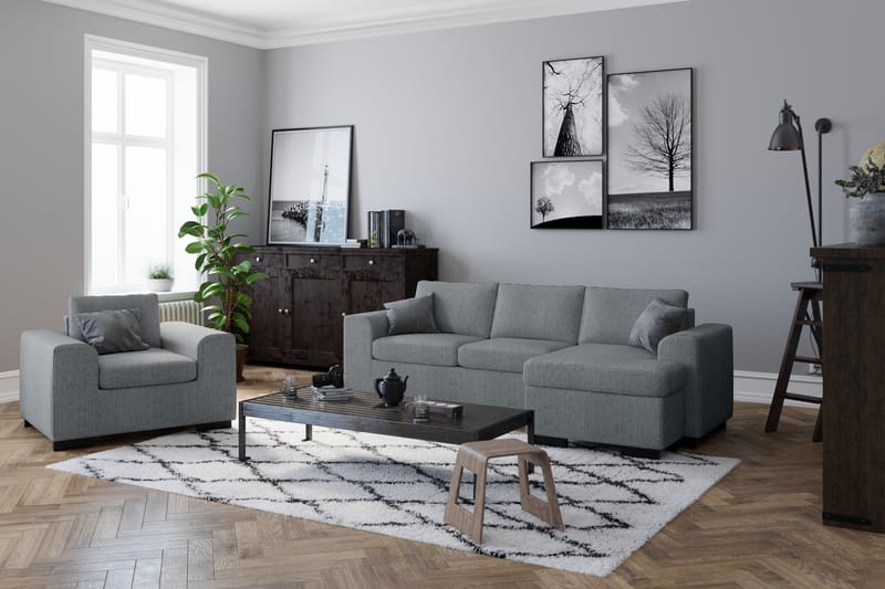 Link 3-sits Vändbar L-formad Divansoffa i Tyg - Ljusgrå - Möbler - Soffa - Divansoffa & schäslongsoffa - 3 sits soffa med divan