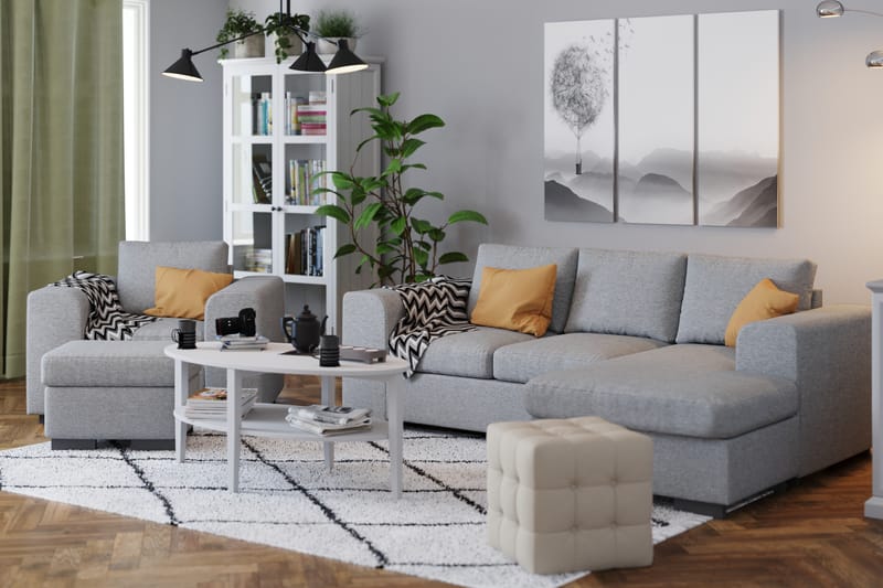 Link 3-sits Vändbar L-formad Divansoffa i Tyg - Ljusgrå - Möbler - Soffa - Divansoffa & schäslongsoffa - 3 sits soffa med divan