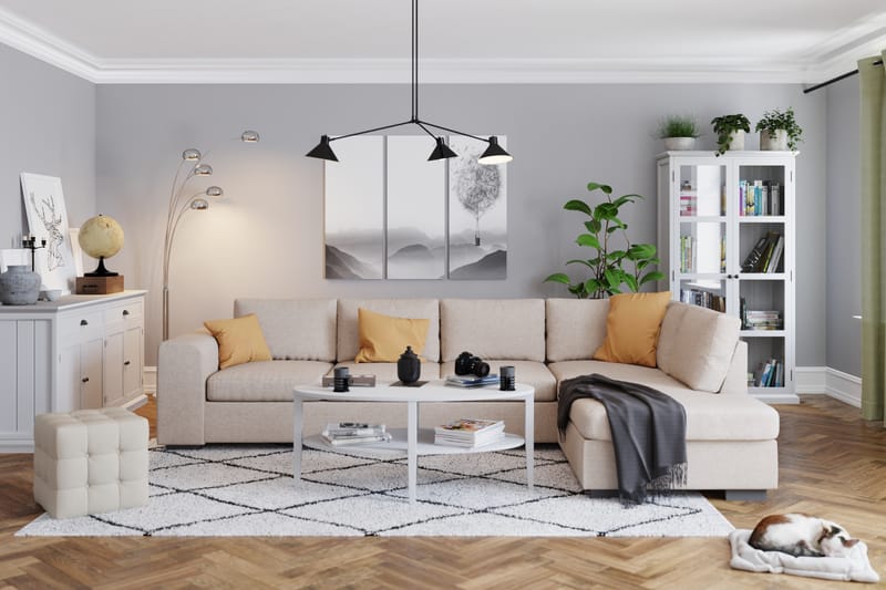 Link 4-sits Högervänd L-formad Large Schäslongsoffa i Tyg - Beige - Möbler - Soffa - Divansoffa & schäslongsoffa - 4 sits soffa med divan