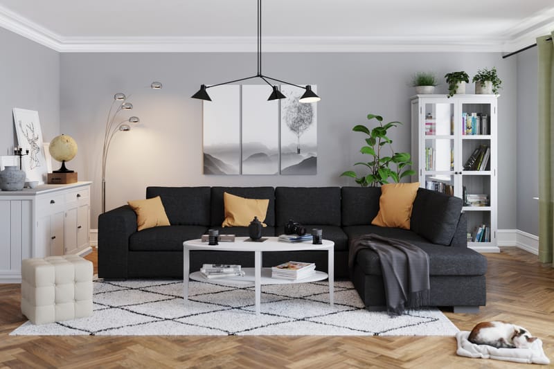 Link 4-sits Högervänd L-formad Large Schäslongsoffa i Tyg - Svart - Möbler - Soffa - Divansoffa & schäslongsoffa