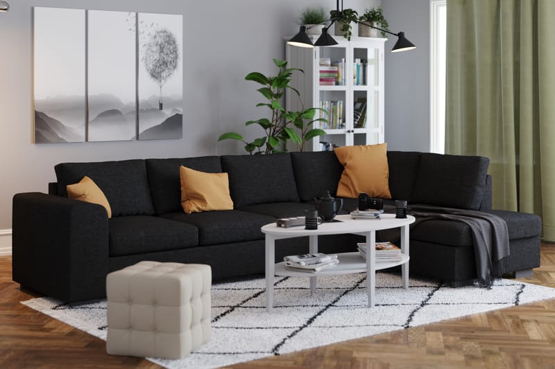 Link 4-sits Högervänd L-formad Large Schäslongsoffa i Tyg - Svart - Möbler - Soffa - Divansoffa & schäslongsoffa