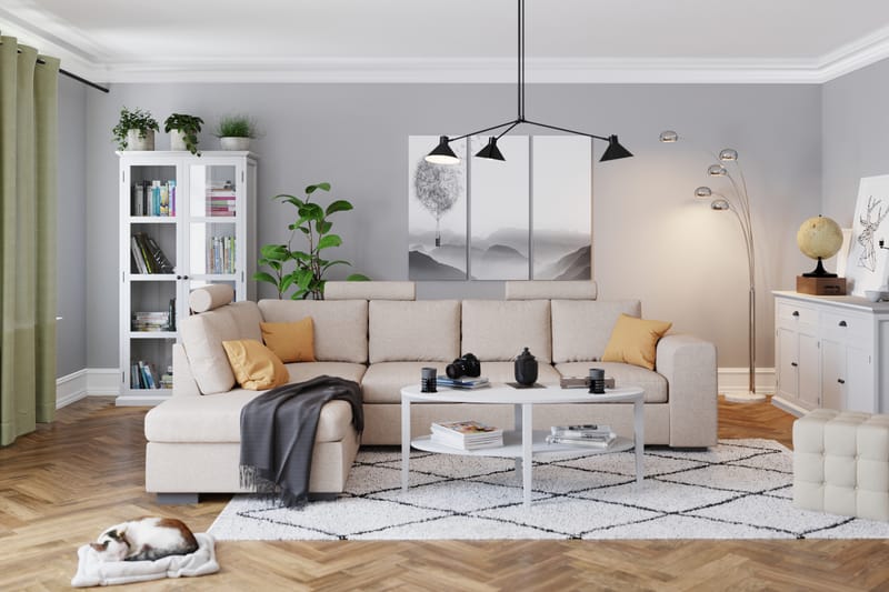 Link 4-sits Högervänd L-formad Schäslongsoffa i Tyg - Beige - Möbler - Soffa - Divansoffa & schäslongsoffa