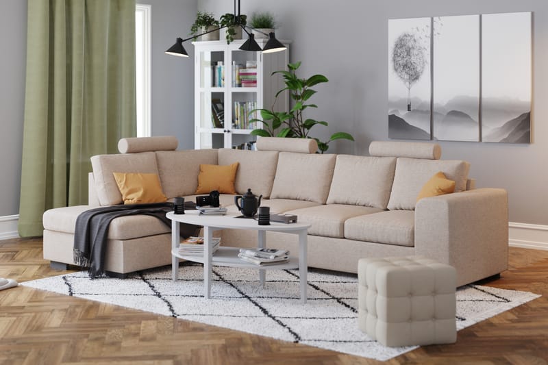 Link 4-sits Högervänd L-formad Schäslongsoffa i Tyg - Beige - Möbler - Soffa - Divansoffa & schäslongsoffa