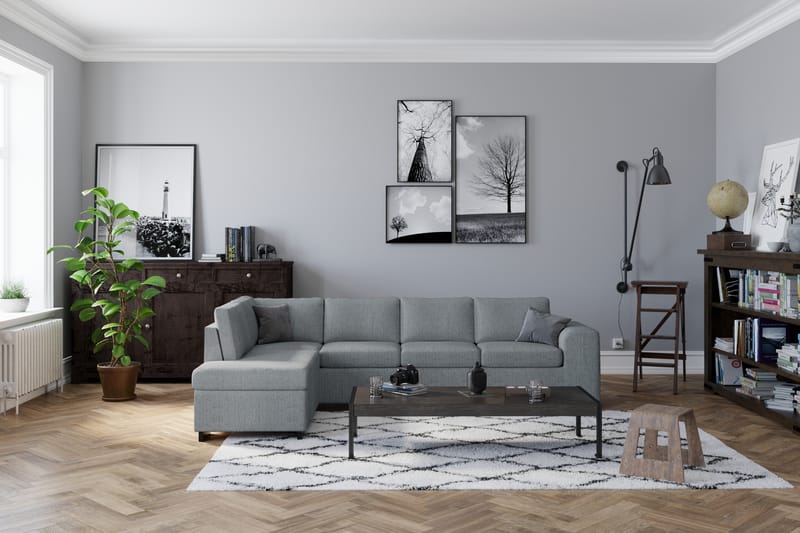 Link 4-sits Högervänd L-formad Schäslongsoffa i Tyg - Ljusgrå - Möbler - Soffa - Divansoffa & schäslongsoffa - 4 sits soffa med divan