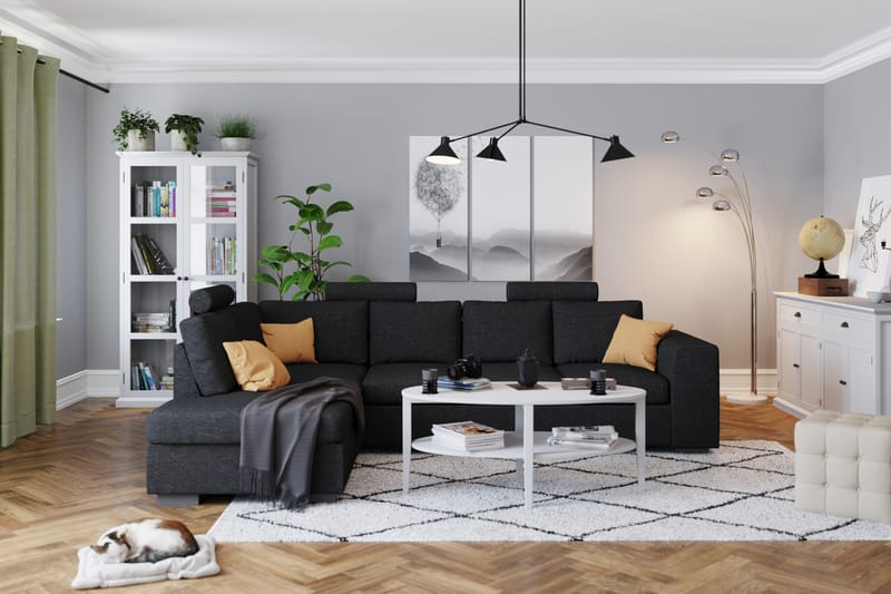 Link 4-sits Högervänd L-formad Schäslongsoffa i Tyg - Svart - Möbler - Soffa - Divansoffa & schäslongsoffa - 4 sits soffa med divan