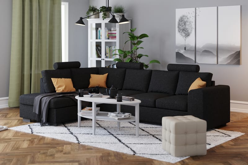 Link 4-sits Högervänd L-formad Schäslongsoffa i Tyg - Svart - Möbler - Soffa - Divansoffa & schäslongsoffa - 4 sits soffa med divan