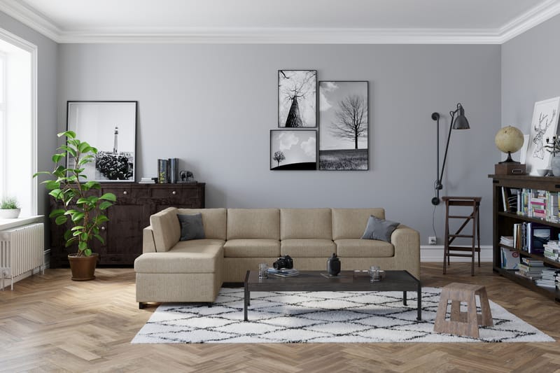 Link 4-sits Vänstervänd L-formad Large Schäslongsoffa i Tyg - Beige - Möbler - Soffa - Divansoffa & schäslongsoffa - 4 sits soffa med divan