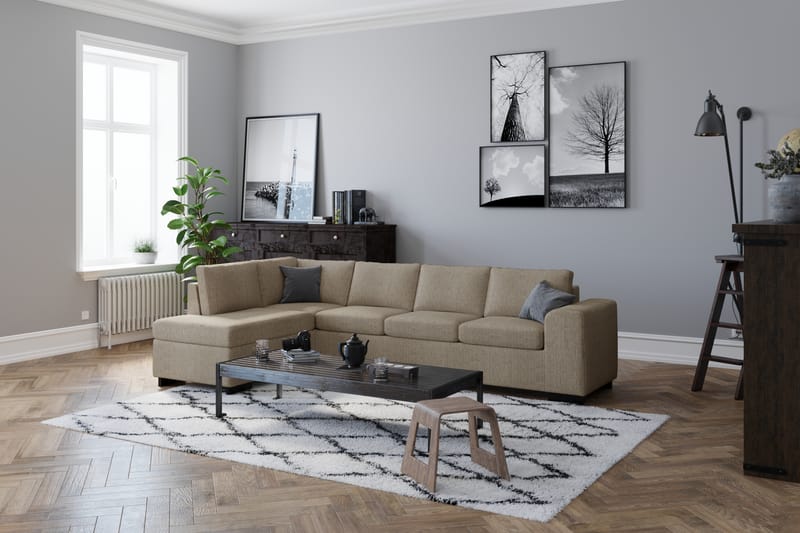 Link 4-sits Vänstervänd L-formad Large Schäslongsoffa i Tyg - Beige - Möbler - Soffa - Divansoffa & schäslongsoffa - 4 sits soffa med divan