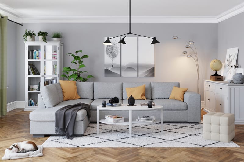 Link 4-sits Vänstervänd L-formad Large Schäslongsoffa i Tyg - Ljusgrå - Möbler - Soffa - Divansoffa & schäslongsoffa - 4 sits soffa med divan