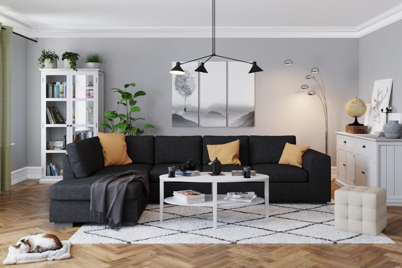 Link 4-sits Vänstervänd L-formad Large Schäslongsoffa i Tyg - Svart - Möbler - Soffa - Divansoffa & schäslongsoffa