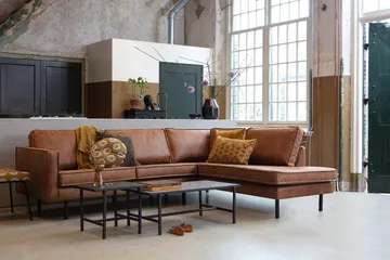 Lissbon 3-sits Höger L-formad Hörnsoffa med Divan 266 cm i Läder - Cognac - Möbler - Soffa - Divansoffa & schäslongsoffa - 3 sits soffa med divan