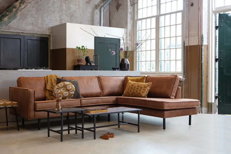 Lissbon 3-sits Höger L-formad Hörnsoffa med Divan 266 cm i Läder - Cognac - Möbler - Soffa - Divansoffa & schäslongsoffa - 3 sits soffa med divan