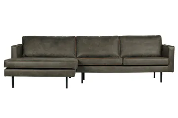 Lissbon 3-sits Vänster L-formad Divansoffa 300 cm i Läder - Mörk Olivgrå - Möbler - Soffa - Divansoffa & schäslongsoffa - 3 sits soffa med divan