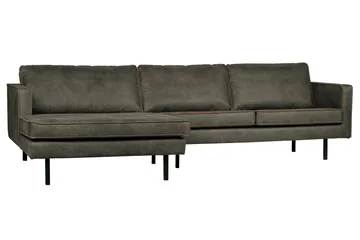 Lissbon 3-sits Vänster L-formad Divansoffa 300 cm i Läder - Mörk Olivgrå - Möbler - Soffa - Divansoffa & schäslongsoffa - 3 sits soffa med divan