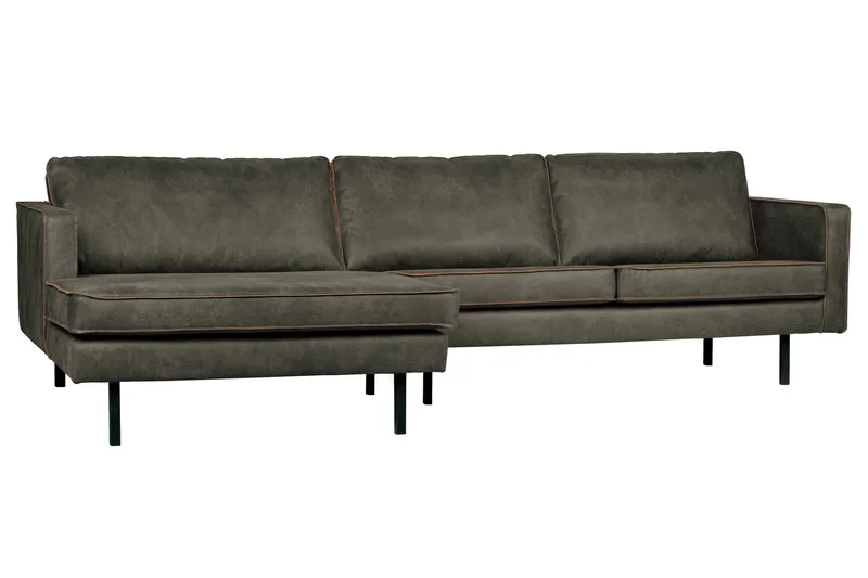 Lissbon 3-sits Vänster L-formad Divansoffa 300 cm i Läder - Mörk Olivgrå - Möbler - Soffa - Divansoffa & schäslongsoffa - 3 sits soffa med divan