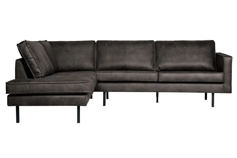 Lissbon 3-sits Vänster L-formad Hörnsoffa 266 cm i Läder, Mörkgrå