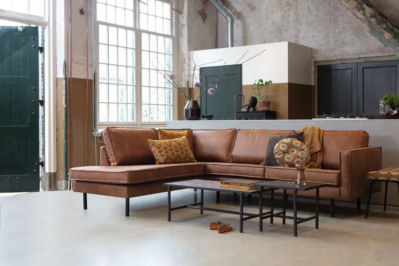 Lissbon 3-sits Vänster L-formad Hörnsoffa med Divan i Skinn - Cognac - Möbler - Soffa - Divansoffa & schäslongsoffa - 3 sits soffa med divan