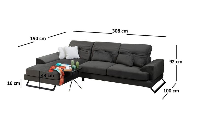 Longa Hörnsoffa med Divan Vänster - Svart - Möbler - Soffa - Divansoffa & schäslongsoffa