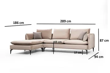 Luces Vänster L-formad Divansoffa med Schäslong 289 cm i Tyg - Beige - Möbler - Soffa - Divansoffa & schäslongsoffa