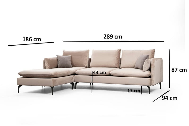 Luces Vänster L-formad Divansoffa med Schäslong 289 cm i Tyg - Beige - Möbler - Soffa - Divansoffa & schäslongsoffa