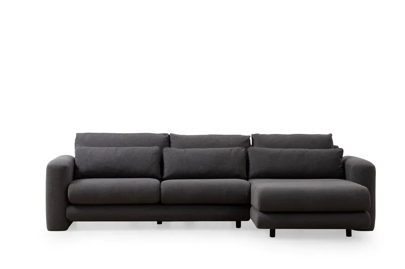 Makhan 3-sits Högervänd L-formad Divansoffa med Schäslong i Bouclé, Antracit