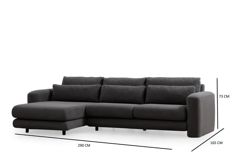 Makhan 3-sits Vänster L-formad Divansoffa med Schäslong i Bouclé - Antracit - Möbler - Soffa - Divansoffa & schäslongsoffa - 3 sits soffa med divan