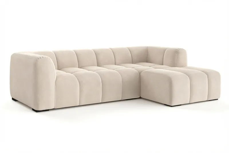 Marlow 3-sits L-formad Bubblig Divansoffa Höger med Schäslong i Tyg - Beige - Möbler - Soffa - Divansoffa & schäslongsoffa - 3 sits soffa med divan