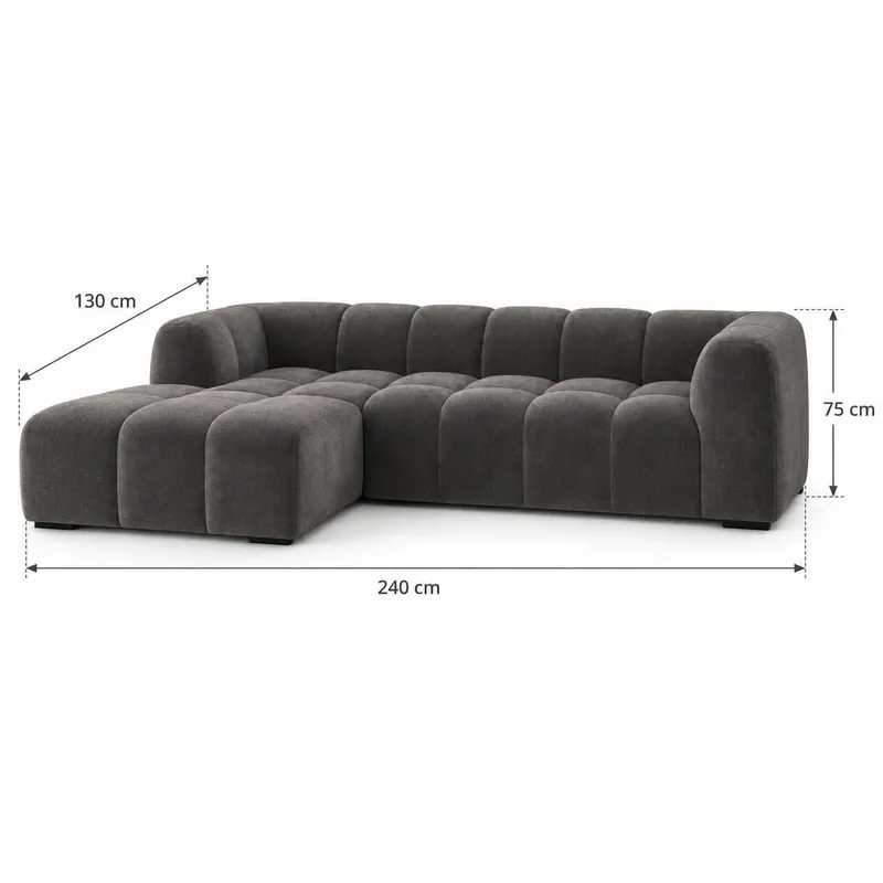 Marlow 3-sits L-formad Bubblig Divansoffa Vänster med Schäslong i Tyg - Grå - Möbler - Soffa - Divansoffa & schäslongsoffa - 3 sits soffa med divan
