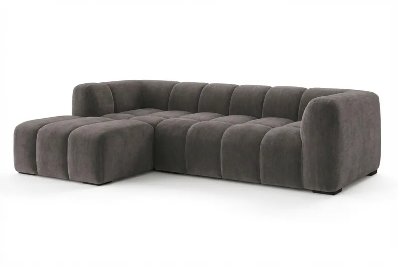 Marlow 3-sits L-formad Bubblig Divansoffa Vänster med Schäslong i Tyg - Grå - Möbler - Soffa - Divansoffa & schäslongsoffa - 3 sits soffa med divan