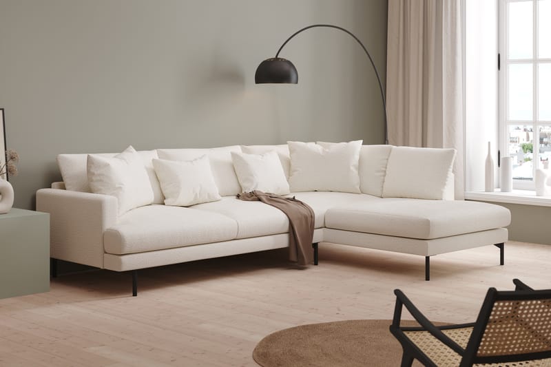 Menard 4-sits Högervänd L-formad Djup Schäslongsoffa i Bouclé - Vit - Möbler - Soffa - Divansoffa & schäslongsoffa - 4 sits soffa med divan