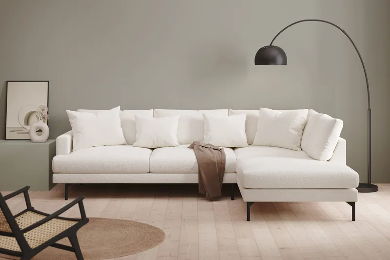 Menard 4-sits Högervänd L-formad Djup Schäslongsoffa i Bouclé - Vit - Möbler - Soffa - Divansoffa & schäslongsoffa - 4 sits soffa med divan