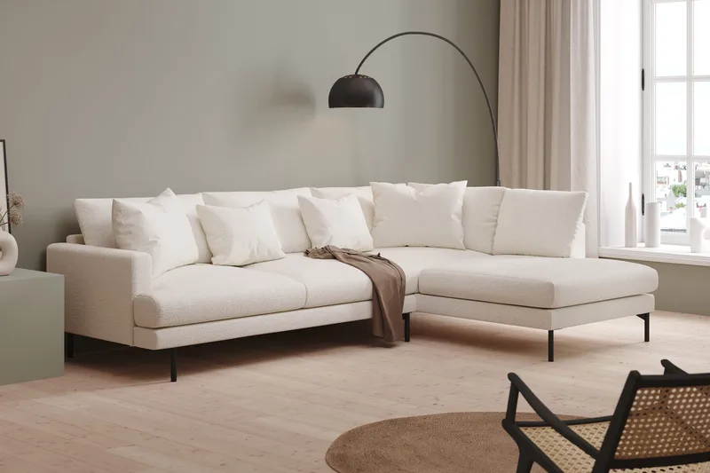 Menard 4-sits Högervänd L-formad Djup Schäslongsoffa i Bouclé - Vit - Möbler - Soffa - Divansoffa & schäslongsoffa - 4 sits soffa med divan