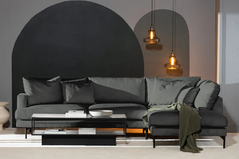 Menard 4-sits Högervänd L-formad Djup Schäslongsoffa i Manchester - Grå - Möbler - Soffa - Divansoffa & schäslongsoffa - 4 sits soffa med divan