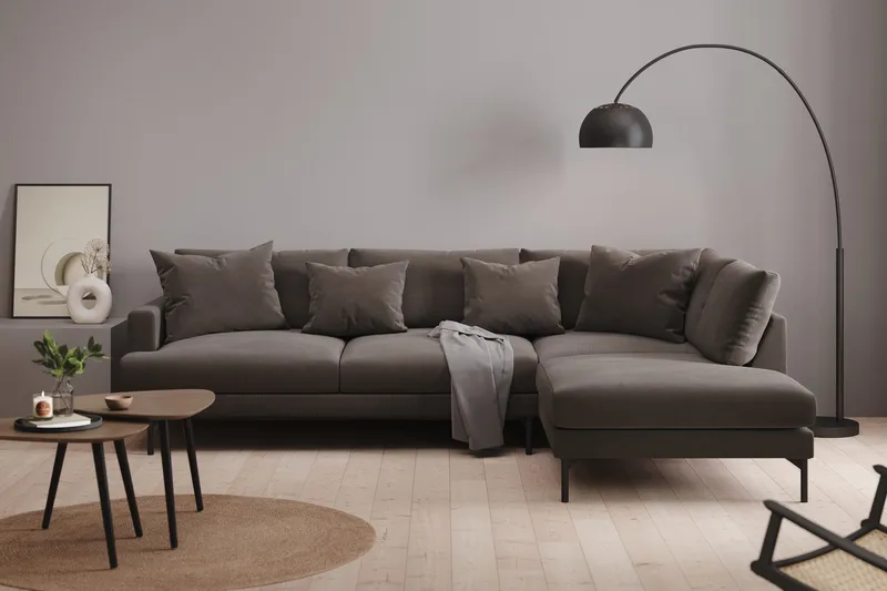 Menard 4-sits Högervänd L-formad Djup Schäslongsoffa i Manchester - Mörkgrå - Möbler - Soffa - Divansoffa & schäslongsoffa - 4 sits soffa med divan