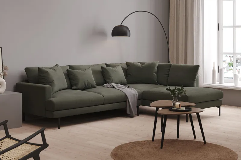 Menard 4-sits Högervänd L-formad Djup Schäslongsoffa i Manchester - Mörkgrön - Möbler - Soffa - Divansoffa & schäslongsoffa - 4 sits soffa med divan