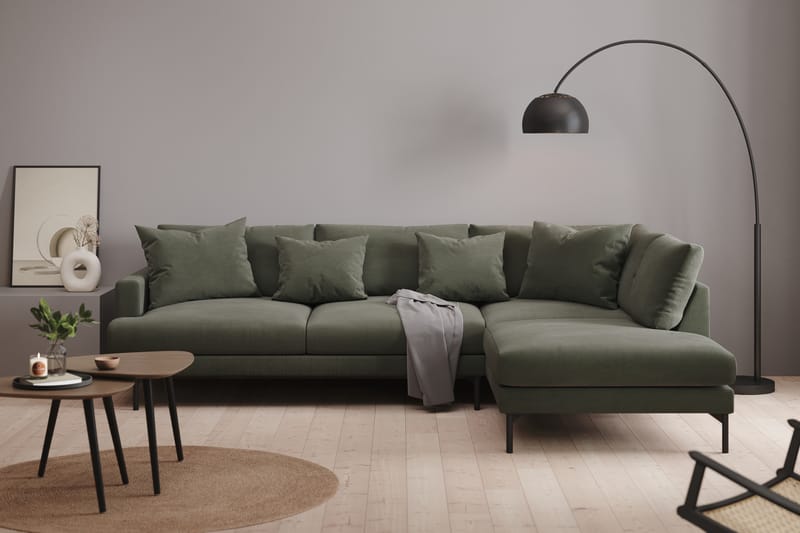 Menard 4-sits Högervänd L-formad Djup Schäslongsoffa i Manchester - Mörkgrön - Möbler - Soffa - Divansoffa & schäslongsoffa - 4 sits soffa med divan