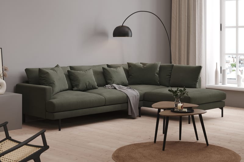 Menard 4-sits Högervänd L-formad Djup Schäslongsoffa i Manchester - Mörkgrön - Möbler - Soffa - Divansoffa & schäslongsoffa - 4 sits soffa med divan
