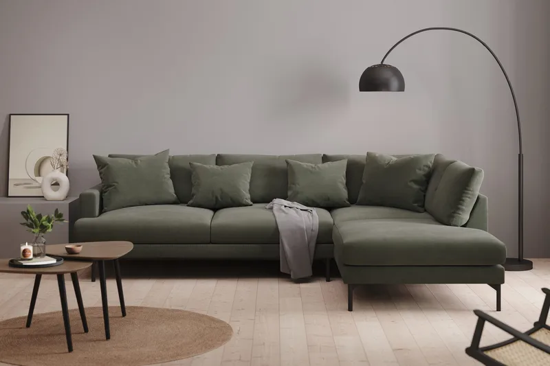 Menard 4-sits Högervänd L-formad Djup Schäslongsoffa i Manchester - Mörkgrön - Möbler - Soffa - Divansoffa & schäslongsoffa - 4 sits soffa med divan