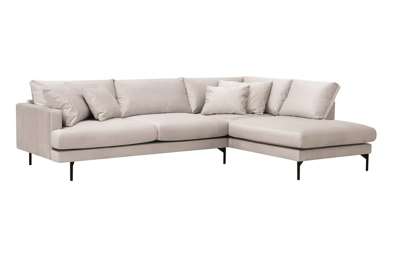 Menard 4-sits Högervänd L-formad Djup Schäslongsoffa i Sammet - Beige - Möbler - Soffa - Divansoffa & schäslongsoffa - 4 sits soffa med divan