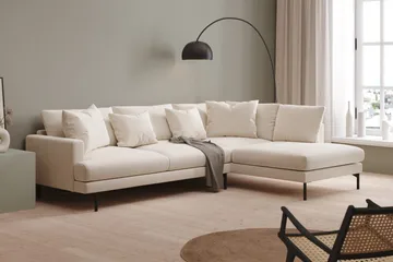 Menard 4-sits Högervänd L-formad Djup Schäslongsoffa i Sammet - Krämvit - Möbler - Soffa - Divansoffa & schäslongsoffa - 4 sits soffa med divan