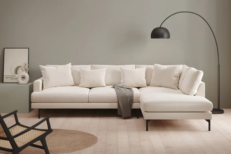 Menard 4-sits Högervänd L-formad Djup Schäslongsoffa i Sammet - Krämvit - Möbler - Soffa - Divansoffa & schäslongsoffa - 4 sits soffa med divan
